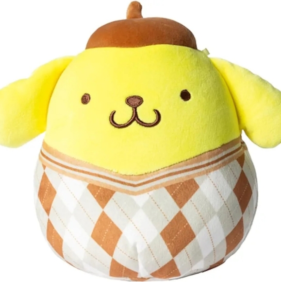 Squishmallows Hello Kitty POMPOMPURIN Dog Plaid Sanrio Squad Beanie 6.5" NWT - Picture 1 of 5
